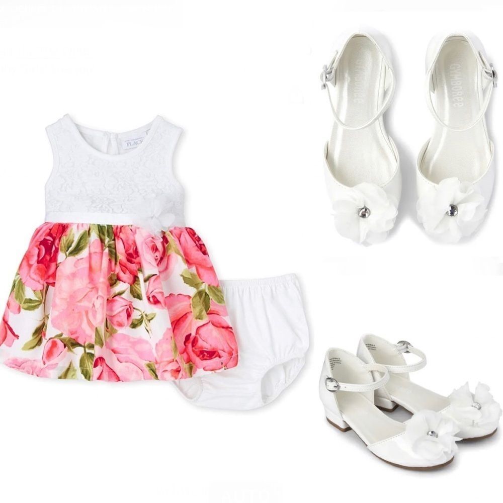NWT Children’s Place Floral Dress + Low Heel Shoes